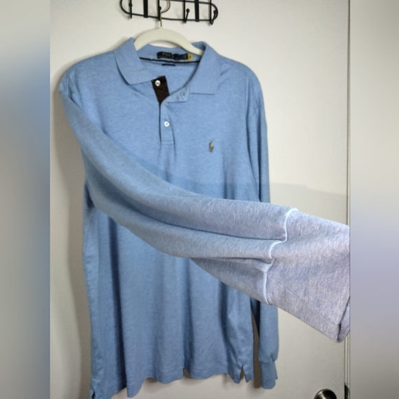 Polo Ralph Lauren (Size L) Men's Blue Button Slim Fit Soft Cotton LS Polo Shirt - Picture 8 of 15